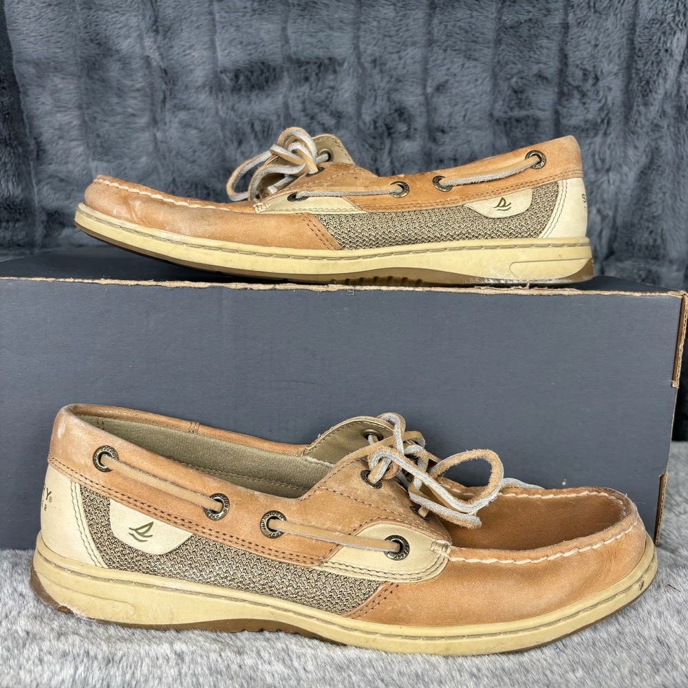 Sperry Top-Sider Womens Angelfish Tan Leather Mesh Boat Shoes 7.5M 9276619